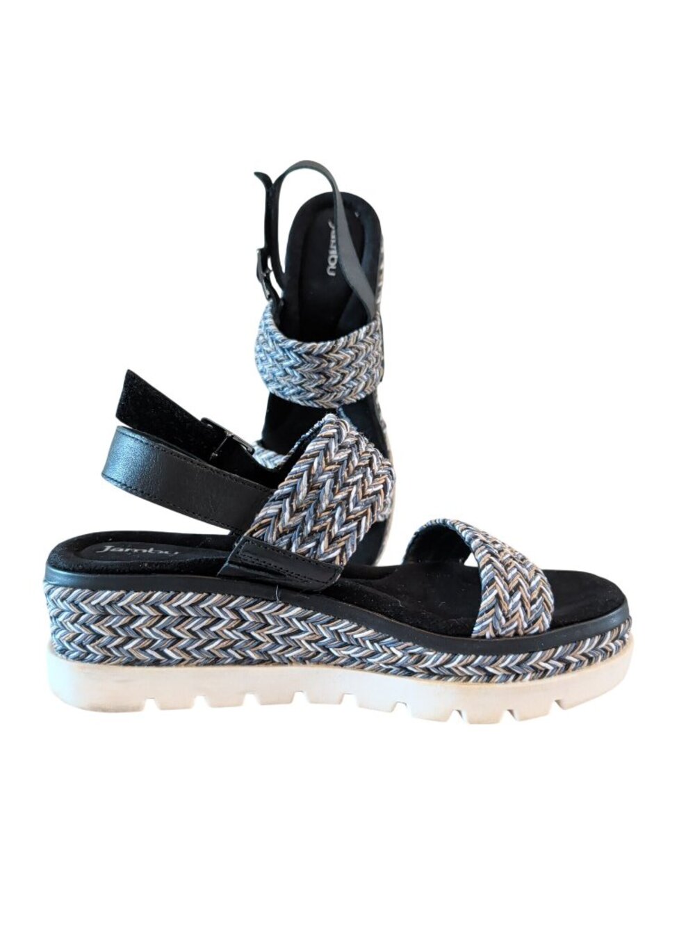 Jambu Destiny Women’s 9M Platform Wedge Sandals Braided Strappy Black Gray